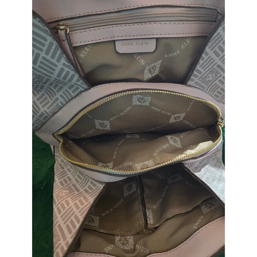 Anne Klein Logo Flap Backpack Purse Pink w/Card Holder (BL-29)